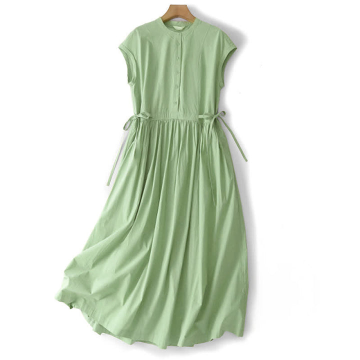Buddha Stones Sommerliches, lässiges Vintage-Kleid für Damen mit kurzen Ärmeln, Knopfleiste, Schnürung, Tasche und Knopfleiste - Hellgrün - US12, UK/AU16, EU44 (2XL) - image 7