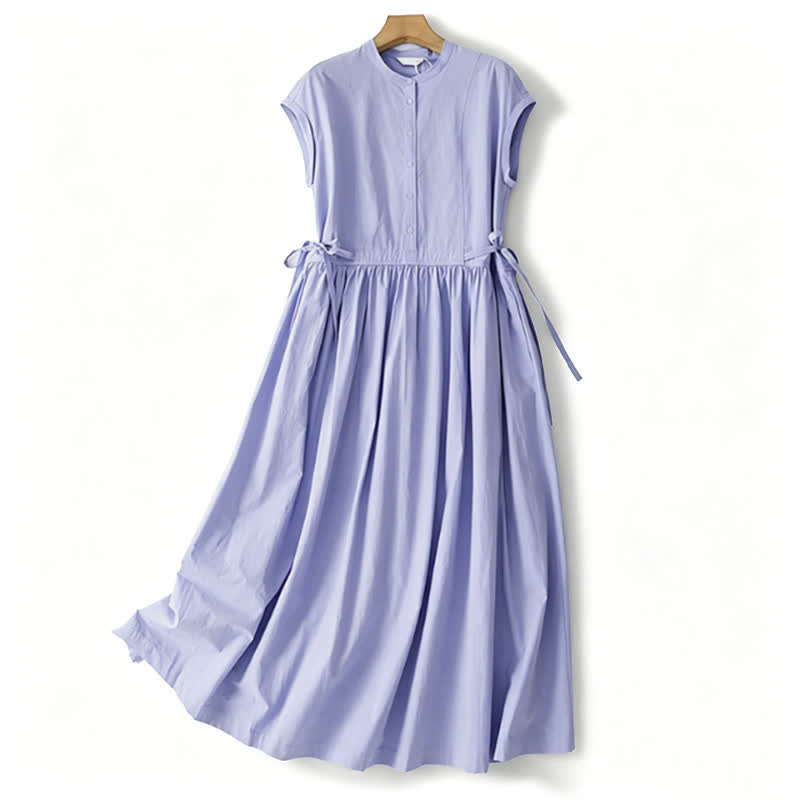 Buddha Stones Sommerliches, lässiges Vintage-Kleid für Damen mit kurzen Ärmeln, Knopfleiste, Schnürung, Tasche und Knopfleiste - Hellblau - US12, UK/AU16, EU44 (2XL) - image 0