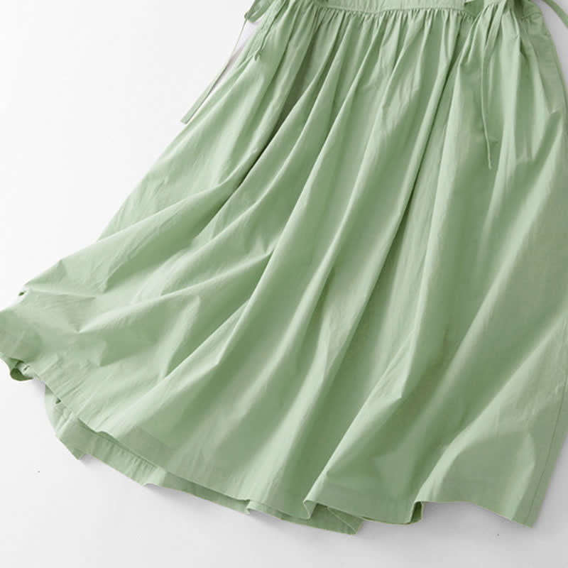 Buddha Stones Sommerliches, lässiges Vintage-Kleid für Damen mit kurzen Ärmeln, Knopfleiste, Schnürung, Tasche und Knopfleiste - image 15
