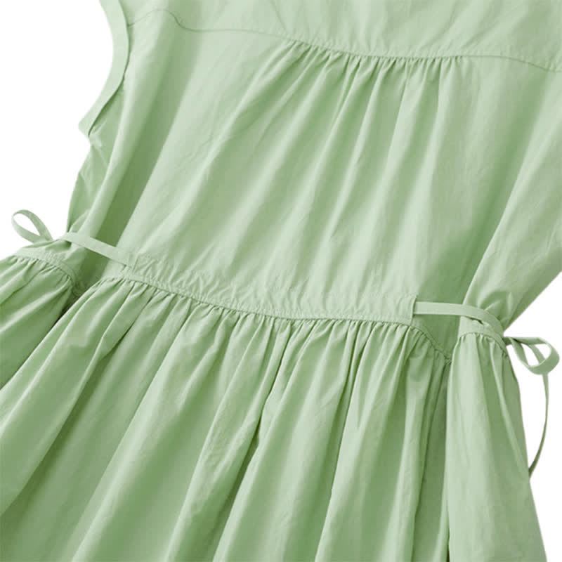 Buddha Stones Sommerliches, lässiges Vintage-Kleid für Damen mit kurzen Ärmeln, Knopfleiste, Schnürung, Tasche und Knopfleiste - image 11