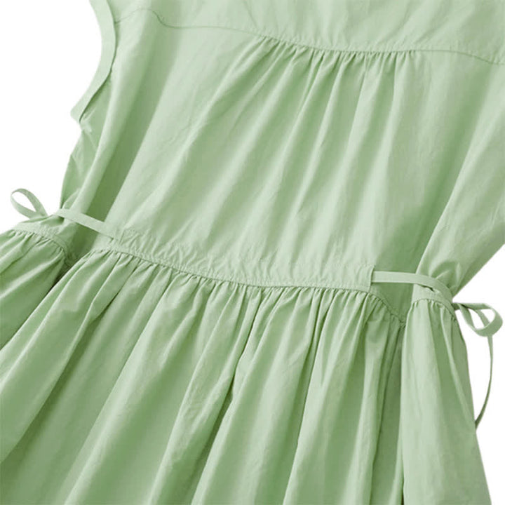 Buddha Stones Sommerliches, lässiges Vintage-Kleid für Damen mit kurzen Ärmeln, Knopfleiste, Schnürung, Tasche und Knopfleiste - image 11