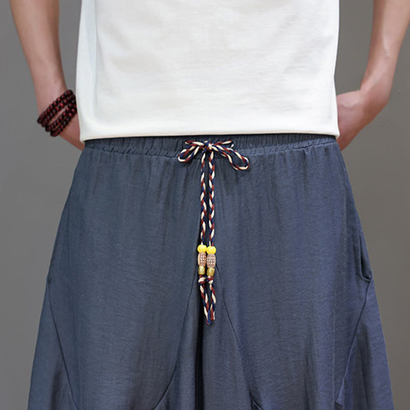 Buddha Stones Lässige, kurze Herren-Haremshose im Vintage-Stil mit Kordelzug und Tasche - image 9