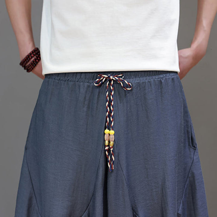 Buddha Stones Lässige, kurze Herren-Haremshose im Vintage-Stil mit Kordelzug und Tasche - image 9