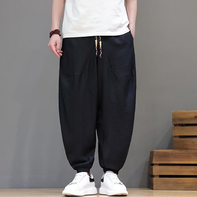 Buddha Stones Lässige, kurze Herren-Haremshose im Vintage-Stil mit Kordelzug und Tasche - image 18