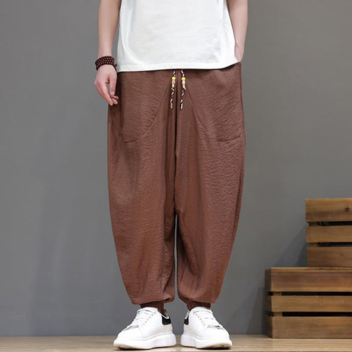 Buddha Stones Lässige, kurze Herren-Haremshose im Vintage-Stil mit Kordelzug und Tasche - image 26