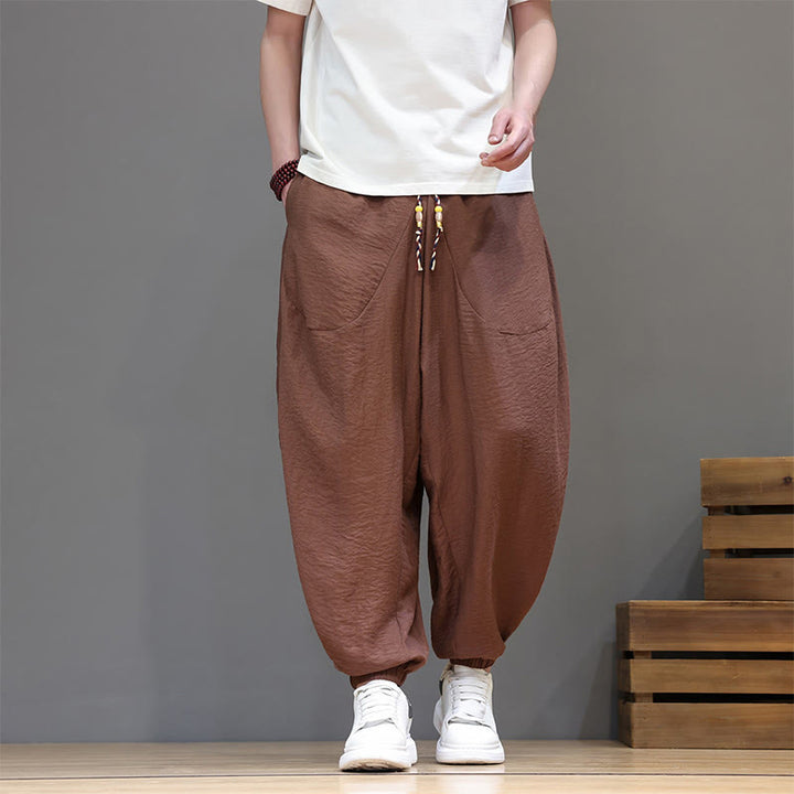 Buddha Stones Lässige, kurze Herren-Haremshose im Vintage-Stil mit Kordelzug und Tasche - Sienna - US/UK/AU46, EU56 (5XL) - image 21