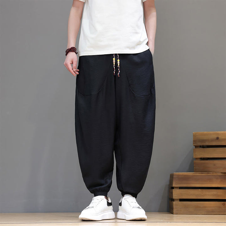 Buddha Stones Lässige, kurze Herren-Haremshose im Vintage-Stil mit Kordelzug und Tasche - Schwarz - US/UK/AU46, EU56 (5XL) - image 12