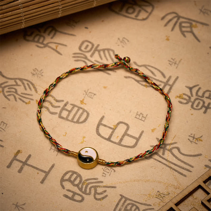 Buddha Stones Handgewebtes, farbenfrohes Yin-Yang-Armband aus dünner Kordel mit Schutzmotiv - image 3
