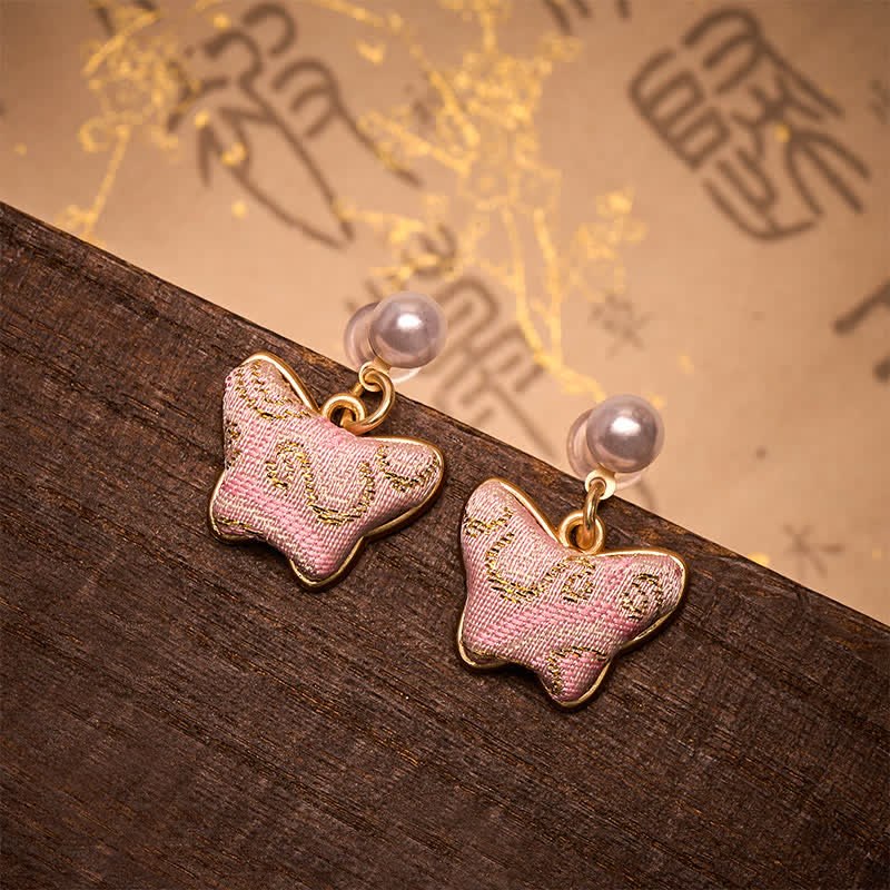 Buddha Stones Ohrringe im Vintage-Stil mit Brokatperlen und Schmetterlingsmotiven im chinesischen Vintage-Stil - Schmetterling (gleicher Farbton – Muster variiert) - image 0