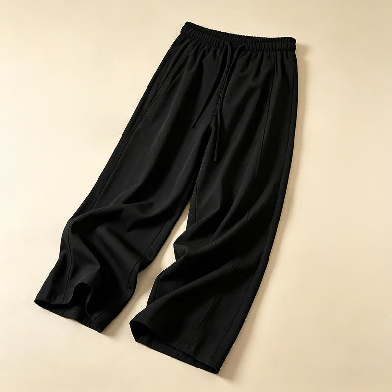Buddha Stones Lässige, minimalistische Sommerhose mit Kordelzug, einfarbig, knöchelhoch, Damenhose mit weitem Bein und Tasche - image 6