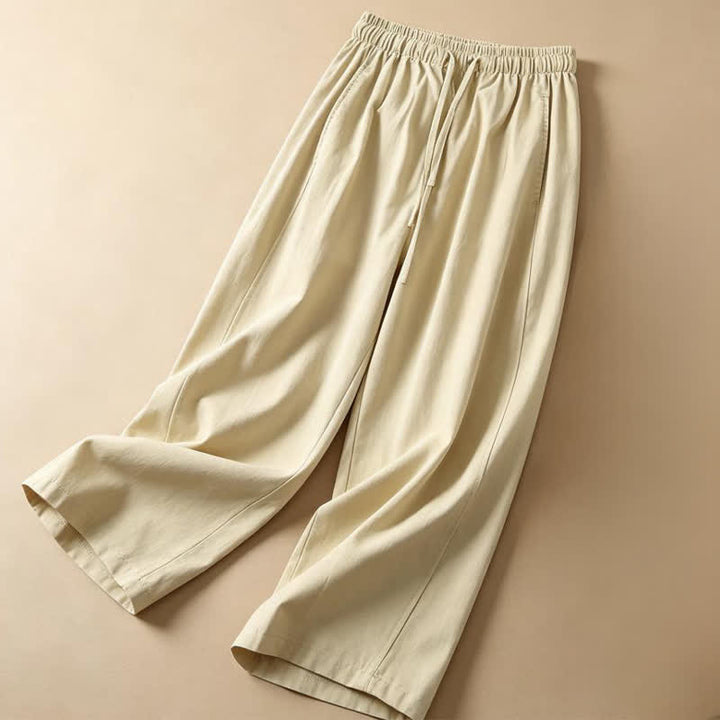 Buddha Stones Lässige, minimalistische Sommerhose mit Kordelzug, einfarbig, knöchelhoch, Damenhose mit weitem Bein und Tasche - image 2