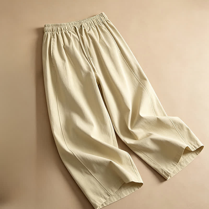 Buddha Stones Lässige, minimalistische Sommerhose mit Kordelzug, einfarbig, knöchelhoch, Damenhose mit weitem Bein und Tasche - image 3