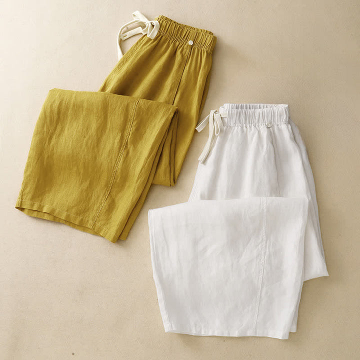 Buddha Stones Lässige, minimalistische Sommerhose mit Kordelzug, geradem Bein und Tasche - image 8