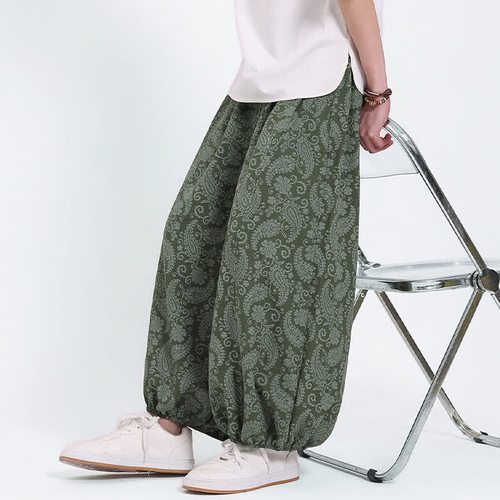 Buddha Stones Sommerliche Boho-Caprihose mit Kordelzug und Paisley-Muster, Herren-Haremshose mit Tasche - image 5