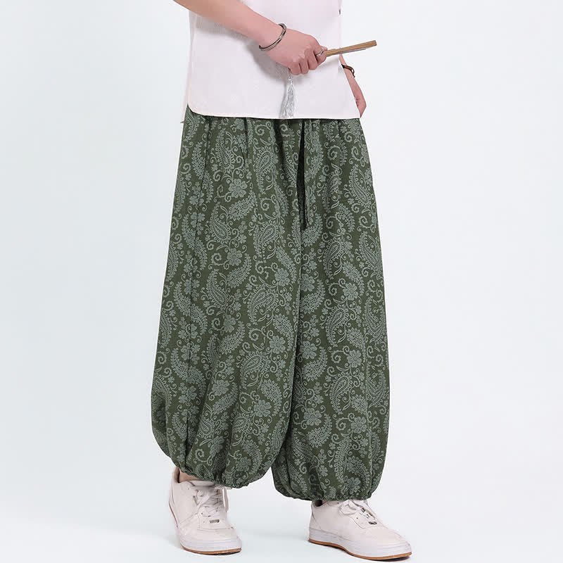 Buddha Stones Sommerliche Boho-Caprihose mit Kordelzug und Paisley-Muster, Herren-Haremshose mit Tasche - image 3