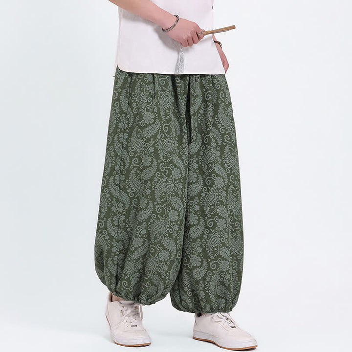 Buddha Stones Sommerliche Boho-Caprihose mit Kordelzug und Paisley-Muster, Herren-Haremshose mit Tasche - image 3