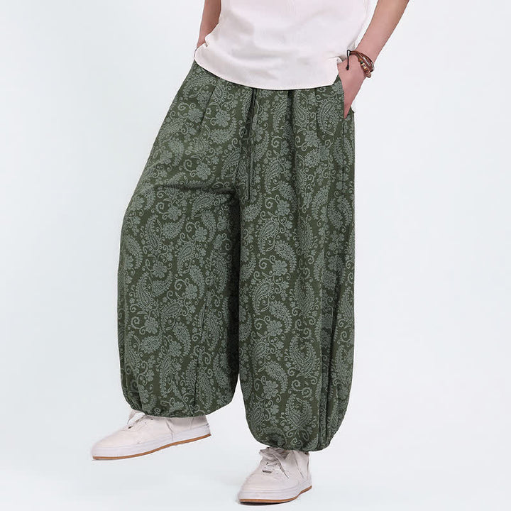 Buddha Stones Sommerliche Boho-Caprihose mit Kordelzug und Paisley-Muster, Herren-Haremshose mit Tasche - image 2