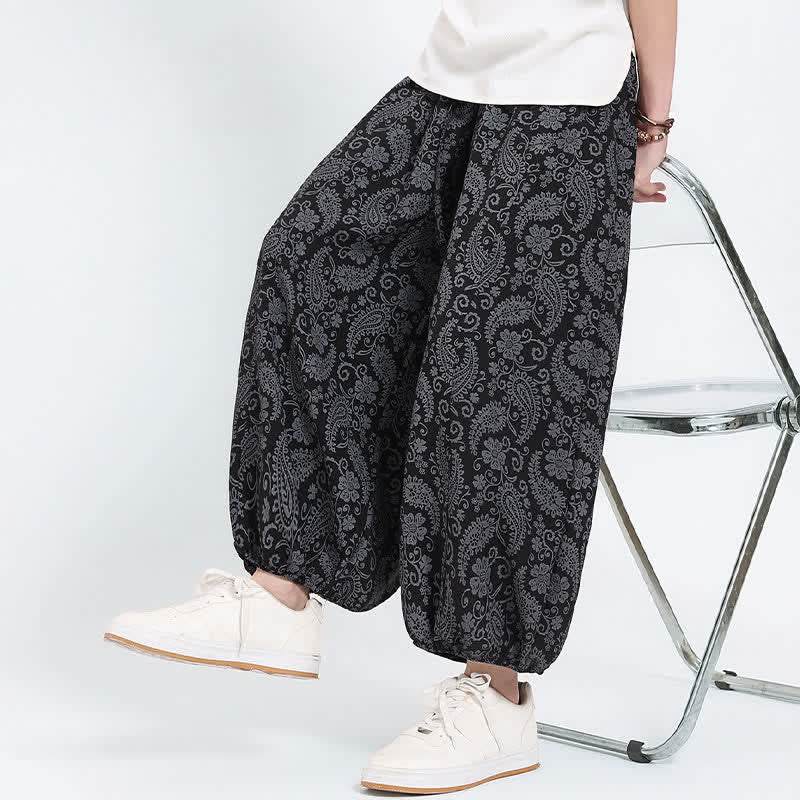 Buddha Stones Sommerliche Boho-Caprihose mit Kordelzug und Paisley-Muster, Herren-Haremshose mit Tasche - image 12