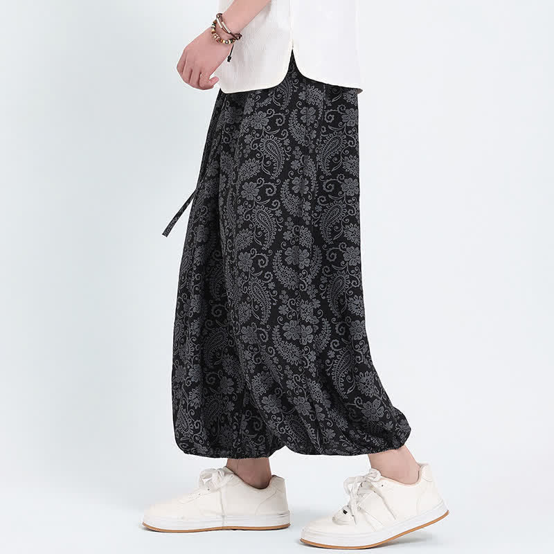 Buddha Stones Sommerliche Boho-Caprihose mit Kordelzug und Paisley-Muster, Herren-Haremshose mit Tasche - image 10