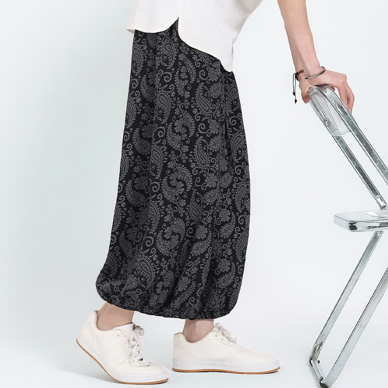 Buddha Stones Sommerliche Boho-Caprihose mit Kordelzug und Paisley-Muster, Herren-Haremshose mit Tasche - image 11
