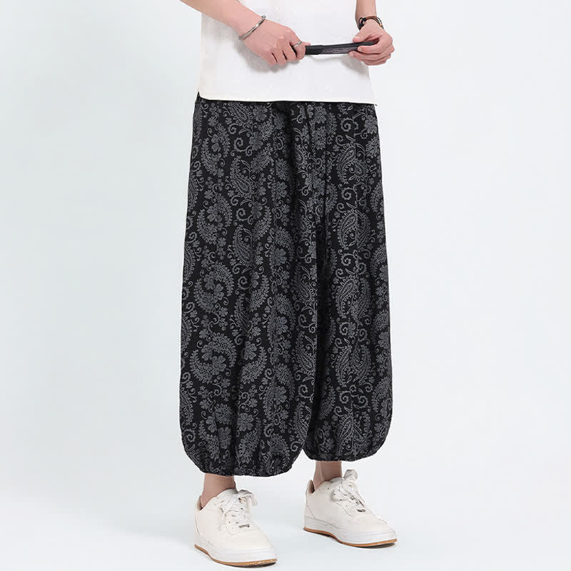 Buddha Stones Sommerliche Boho-Caprihose mit Kordelzug und Paisley-Muster, Herren-Haremshose mit Tasche - image 7