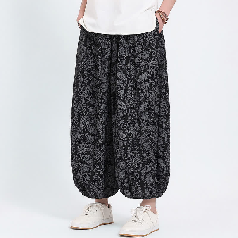 Buddha Stones Sommerliche Boho-Caprihose mit Kordelzug und Paisley-Muster, Herren-Haremshose mit Tasche - image 8