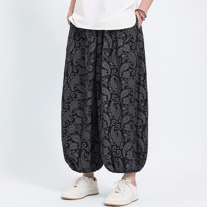Buddha Stones Sommerliche Boho-Caprihose mit Kordelzug und Paisley-Muster, Herren-Haremshose mit Tasche - image 8