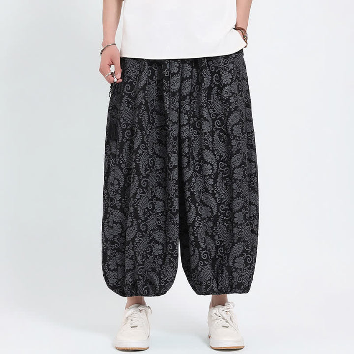 Buddha Stones Sommerliche Boho-Caprihose mit Kordelzug und Paisley-Muster, Herren-Haremshose mit Tasche - image 9