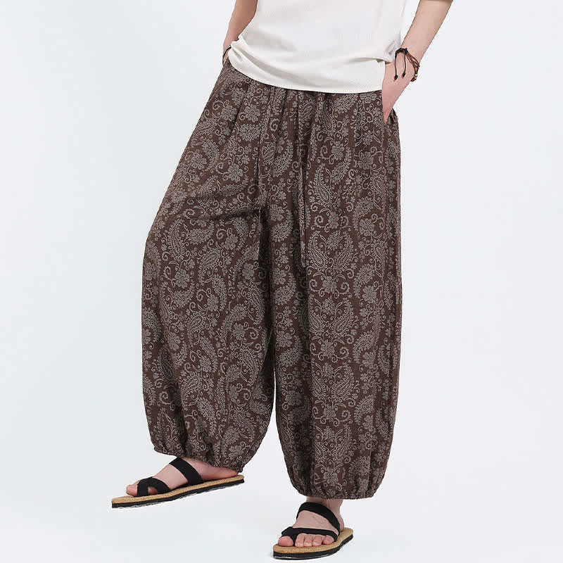 Buddha Stones Sommerliche Boho-Caprihose mit Kordelzug und Paisley-Muster, Herren-Haremshose mit Tasche - image 18