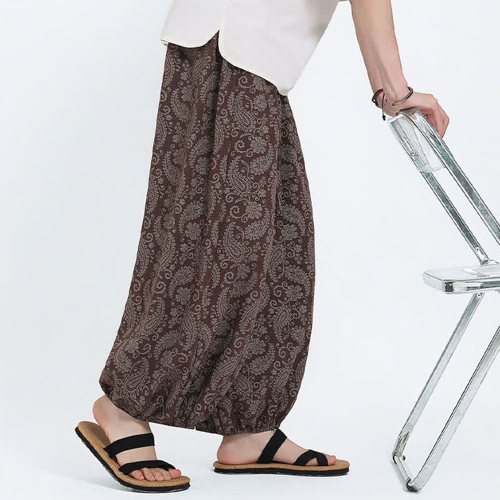 Buddha Stones Sommerliche Boho-Caprihose mit Kordelzug und Paisley-Muster, Herren-Haremshose mit Tasche - image 19