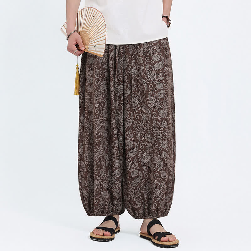 Buddha Stones Sommerliche Boho-Caprihose mit Kordelzug und Paisley-Muster, Herren-Haremshose mit Tasche - image 14