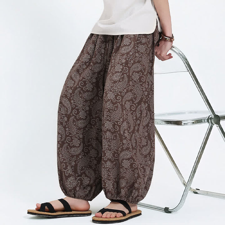 Buddha Stones Sommerliche Boho-Caprihose mit Kordelzug und Paisley-Muster, Herren-Haremshose mit Tasche - image 20