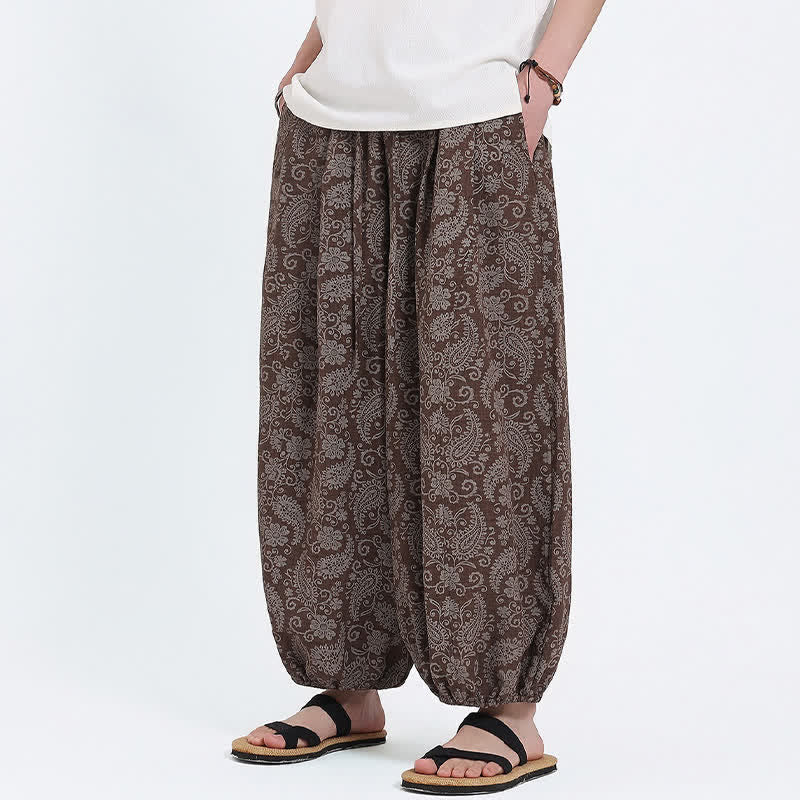 Buddha Stones Sommerliche Boho-Caprihose mit Kordelzug und Paisley-Muster, Herren-Haremshose mit Tasche - image 16
