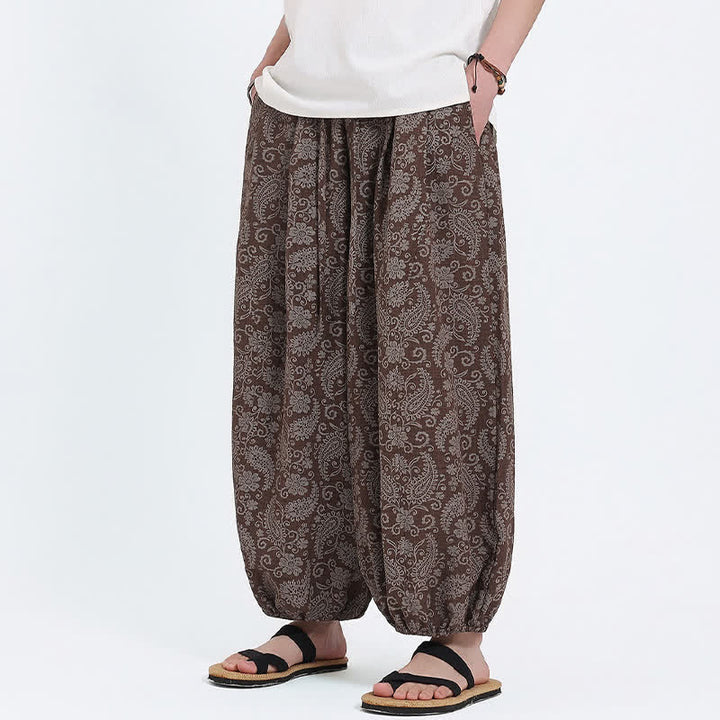 Buddha Stones Sommerliche Boho-Caprihose mit Kordelzug und Paisley-Muster, Herren-Haremshose mit Tasche - image 16