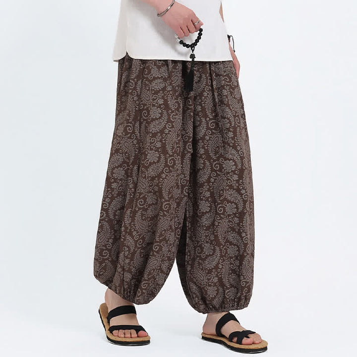 Buddha Stones Sommerliche Boho-Caprihose mit Kordelzug und Paisley-Muster, Herren-Haremshose mit Tasche - image 15