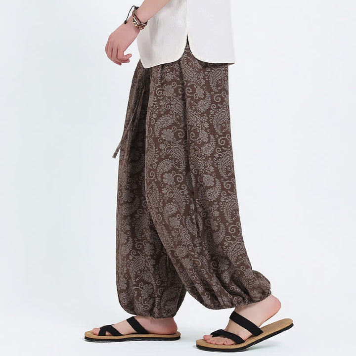 Buddha Stones Sommerliche Boho-Caprihose mit Kordelzug und Paisley-Muster, Herren-Haremshose mit Tasche - image 17