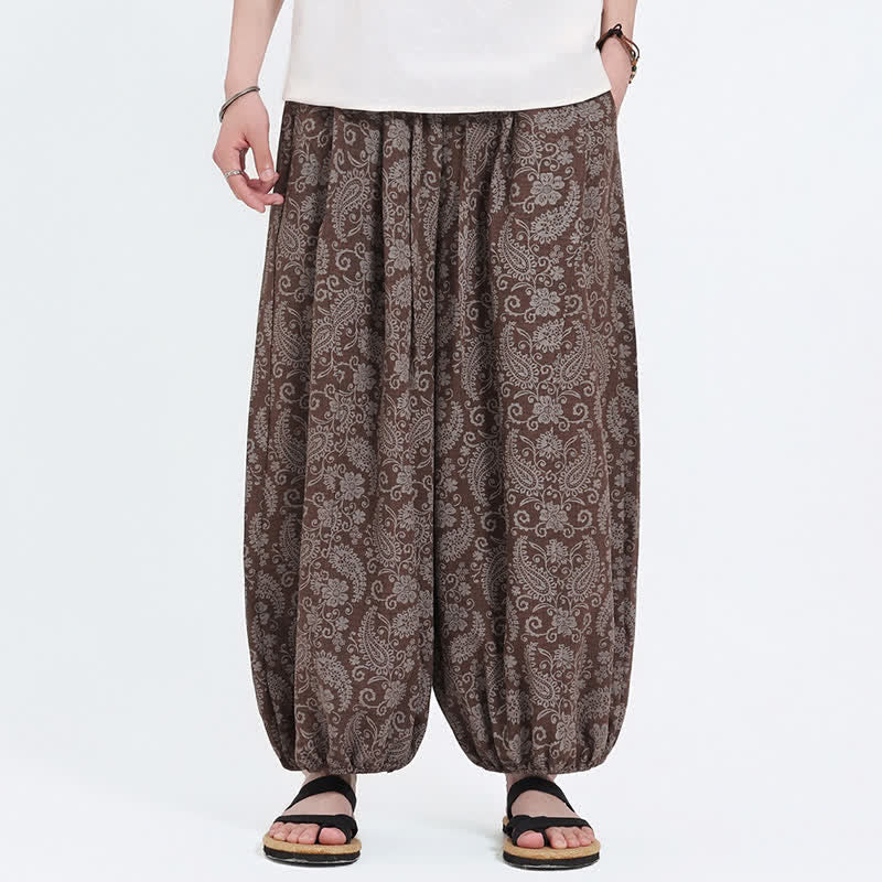 Buddha Stones Sommerliche Boho-Caprihose mit Kordelzug und Paisley-Muster, Herren-Haremshose mit Tasche - Sienna - US/UK/AU46, EU56 (5XL) - image 13