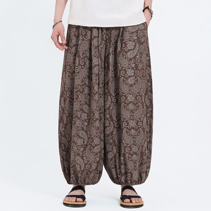 Buddha Stones Sommerliche Boho-Caprihose mit Kordelzug und Paisley-Muster, Herren-Haremshose mit Tasche - Sienna - US/UK/AU46, EU56 (5XL) - image 13