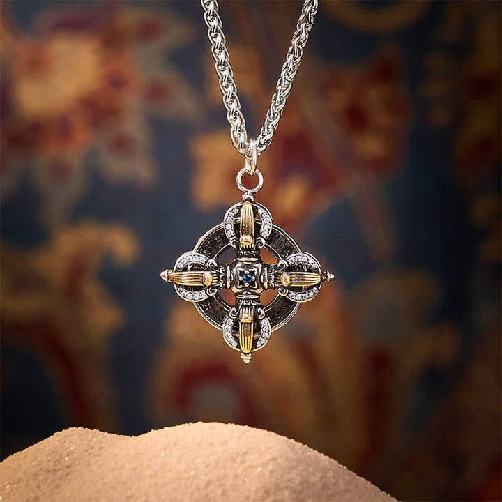 Buddha Stones Kupferplattierte Halskette mit silbernem Kreuz-Vajra-Anhänger - image 1