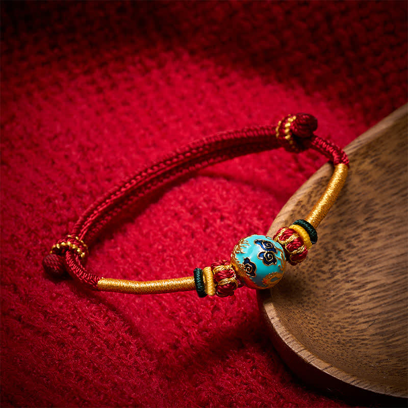 Buddha Stones Kupferdrachenperlen-Armband mit roter Schnur, starkes geflochtenes Armband - Dunkelrote Schnur (Handgelenkumfang: 15–20 cm) - Blaue Drachenperle - image 10