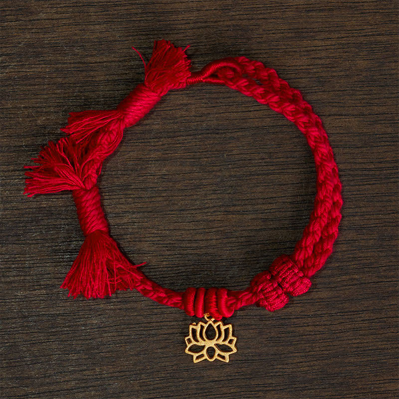 Buddha Stones Kupfer-Lotus-Armband mit roter Schnur – ein neuer Anfang - Rotes Band (Handgelenkumfang: 14–17 cm) - LOTUS - image 11