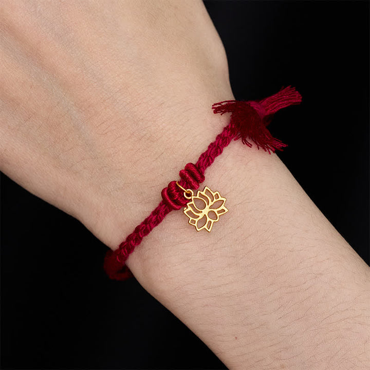 Buddha Stones Kupfer-Lotus-Armband mit roter Schnur – ein neuer Anfang - image 2