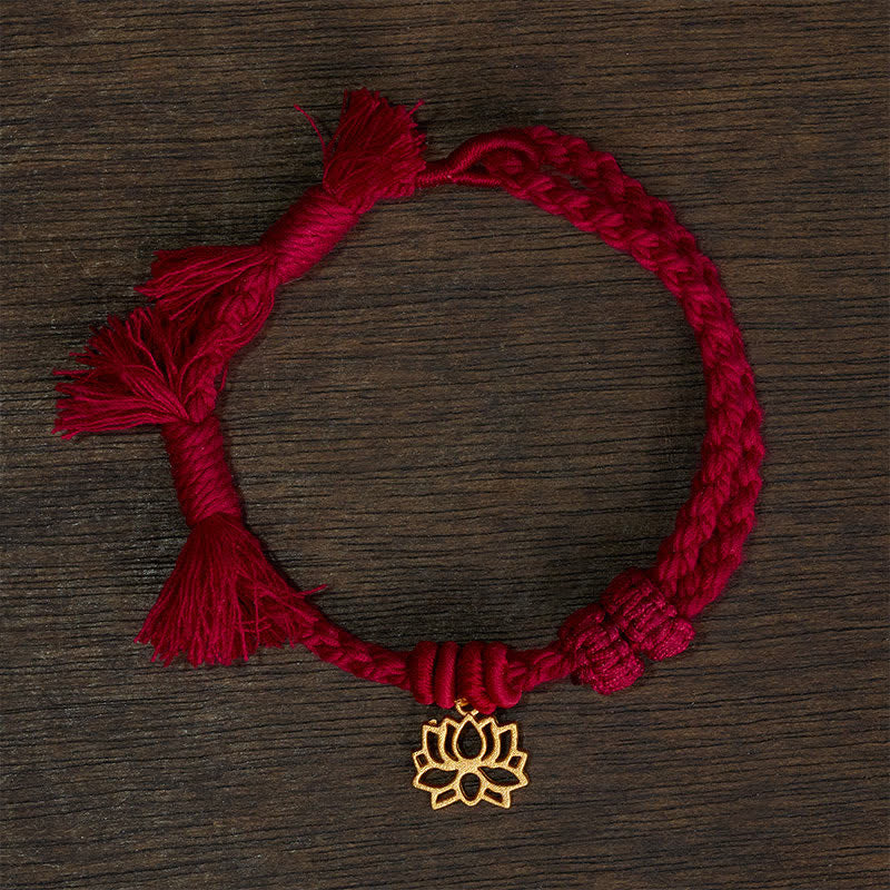 Buddha Stones Kupfer-Lotus-Armband mit roter Schnur – ein neuer Anfang - Dunkelrote Schnur (Handgelenkumfang: 14–17 cm) - LOTUS - image 0