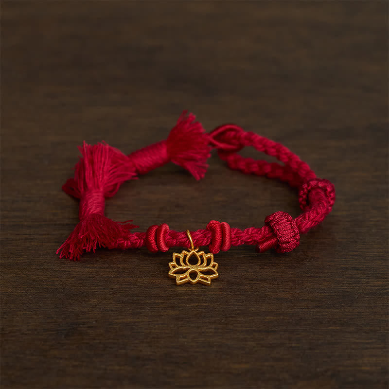 Buddha Stones Kupfer-Lotus-Armband mit roter Schnur – ein neuer Anfang - image 1