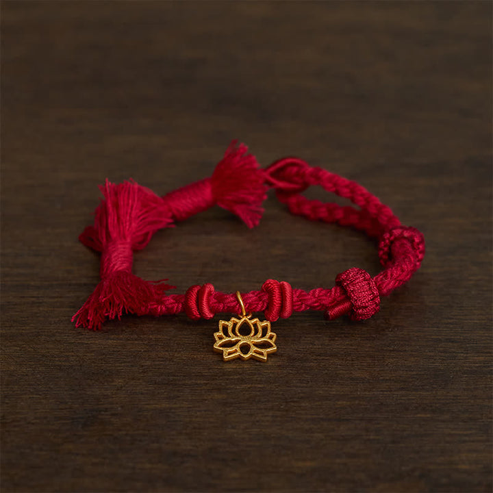 Buddha Stones Kupfer-Lotus-Armband mit roter Schnur – ein neuer Anfang - image 1