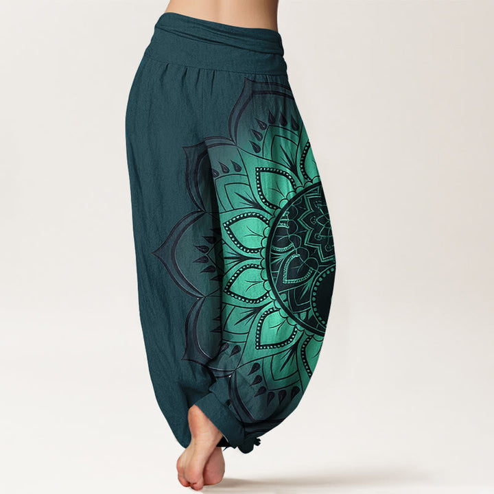 Buddha Stones Haremshose aus Baumwolle mit symmetrischem Mandala-Muster und elastischem Bund für Damen - image 6