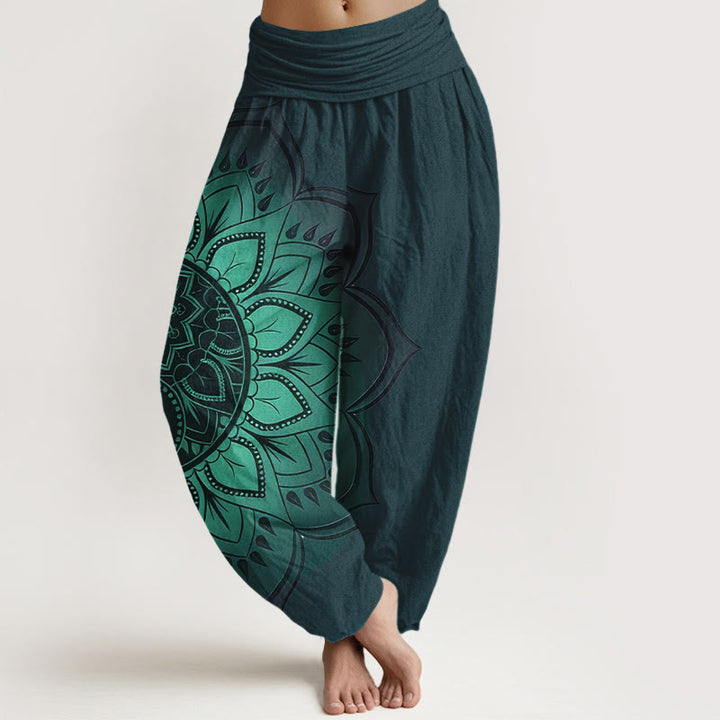 Buddha Stones Haremshose aus Baumwolle mit symmetrischem Mandala-Muster und elastischem Bund für Damen - Türkis - US16, UK/AU20, EU48 (3XL) - image 5