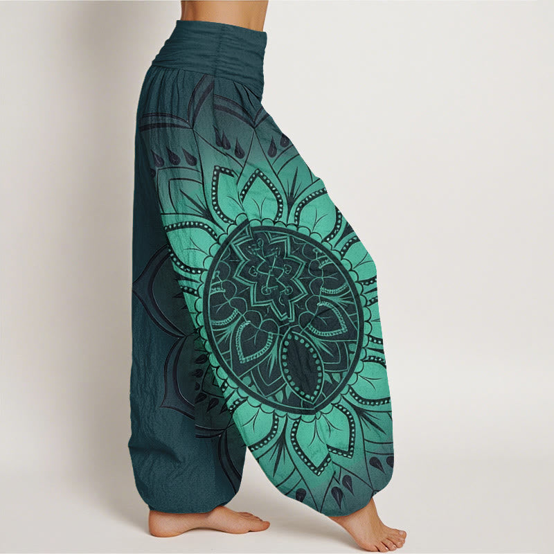 Buddha Stones Haremshose aus Baumwolle mit symmetrischem Mandala-Muster und elastischem Bund für Damen - image 7