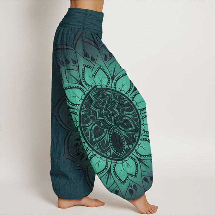 Buddha Stones Haremshose aus Baumwolle mit symmetrischem Mandala-Muster und elastischem Bund für Damen - image 7