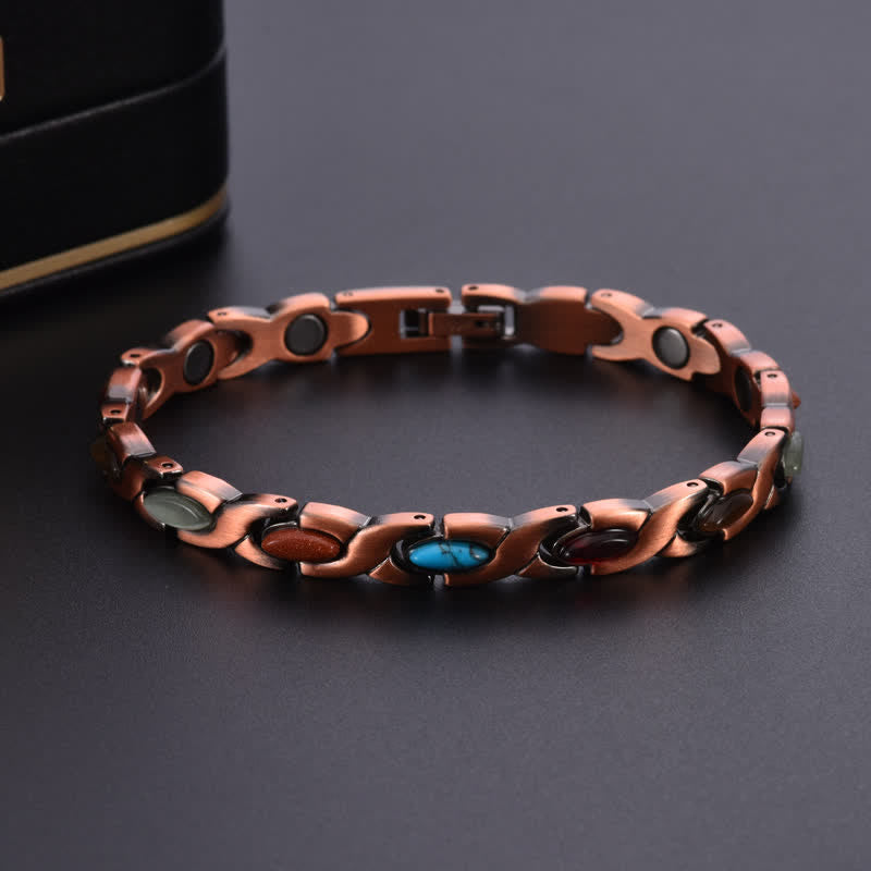 Buddha Stones Antikes Armband aus Kupfer mit Türkiseinlagen, verstellbar, mit verstellbaren Gliedern - image 1